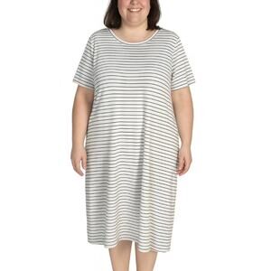 NEW CJ Banks 2X Striped T-Shirt Midi Dress Knee Length Stretch Rayon Black White